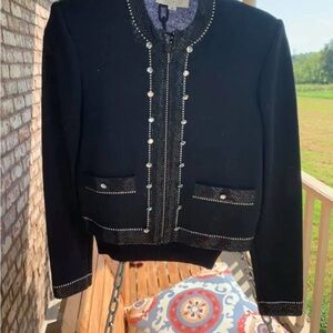 Black Tweed Blazer with White Trim